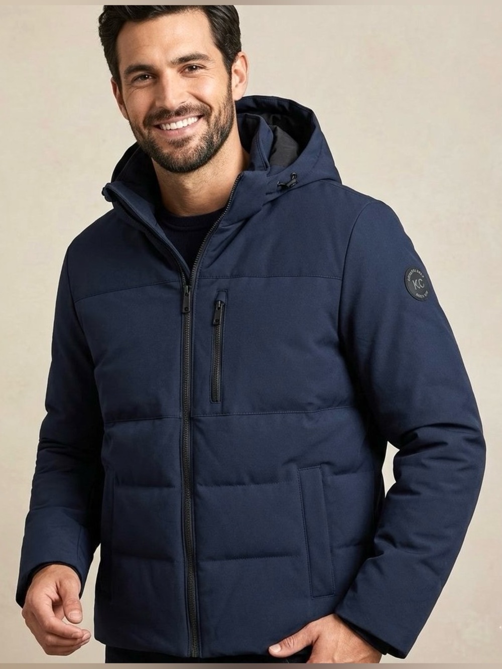 Kenneth‎ Cole Mid-Weight Insulated Utility Quilted Puffer Jacket, Navy, Size L